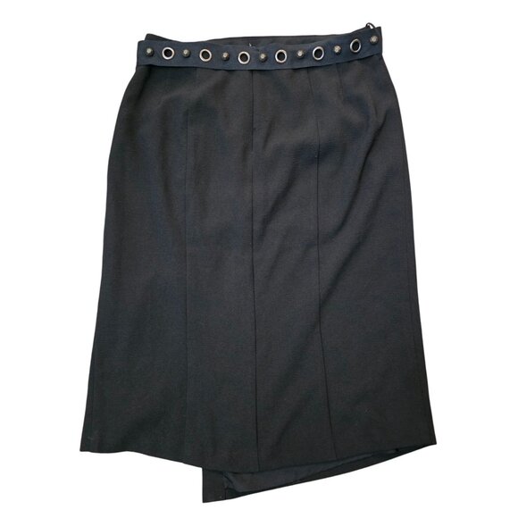 Nanette Lepore Black Stud Belt Knee Length Ruched Slit Solid 8 - Picture 3 of 6